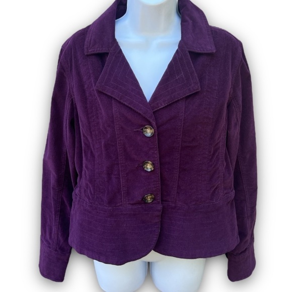 Live A Little Women’s Stretchy Corduroy Plum Button Up Jacket Size Large - Picture 1 of 9